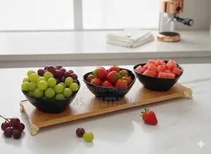 Charming Heart-Shaped Ceramic Bowls on a Bamboo Tray