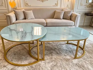 2 in 1 White Marble Nesting Coffee Table – Modern Glass Effect