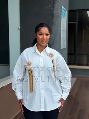Button-Down Shirt With Embroidered Gold Metallic Floral