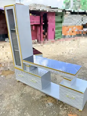 Extended Tv Stand With Marble Coating and Shelf Cabinet