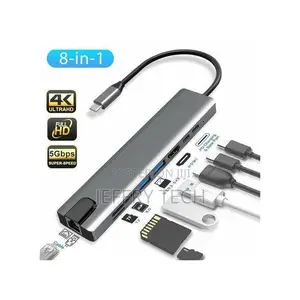 8 in 1 Hub Usb Type-C With Hdmi, Rj45 Ethernet Usb 3.0, Sd/Tf Card