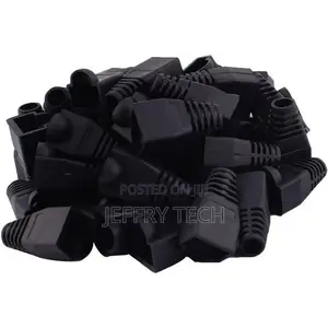 Rj45 Cable Connector Cover, Soft Plastic, Cat6, Cat6e, 100-Pack, Black