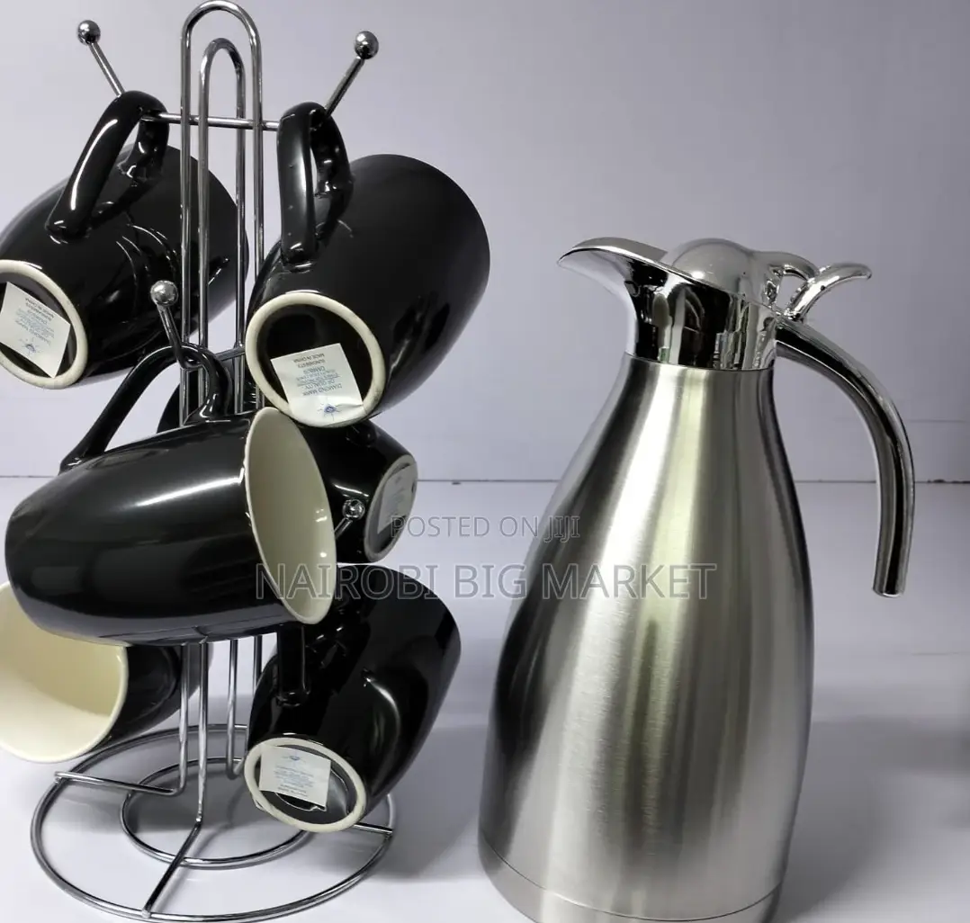 Black Flask Set 6 PCS Black Mugs1 Pc Silver Flask