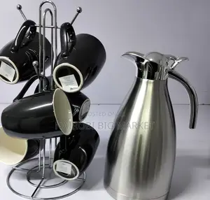 Black Flask Set 6 PCS Black Mugs1 Pc Silver Flask