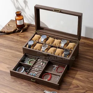 Crafted Time Wooden Watch Box-12 Slots and a Bottom Drawer for Jewelry