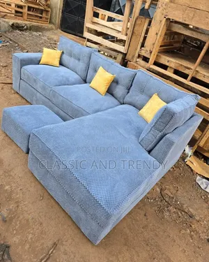Light Blue L- Shaped Seat (Corner Seat) With an Ottoman