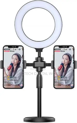 Desktop Ring Light With Dual Phone Holder Adjustable Tripod Stand