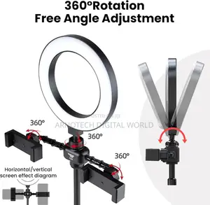 Desktop Ring Light With Dual Phone Holder Adjustable Tripod Stand