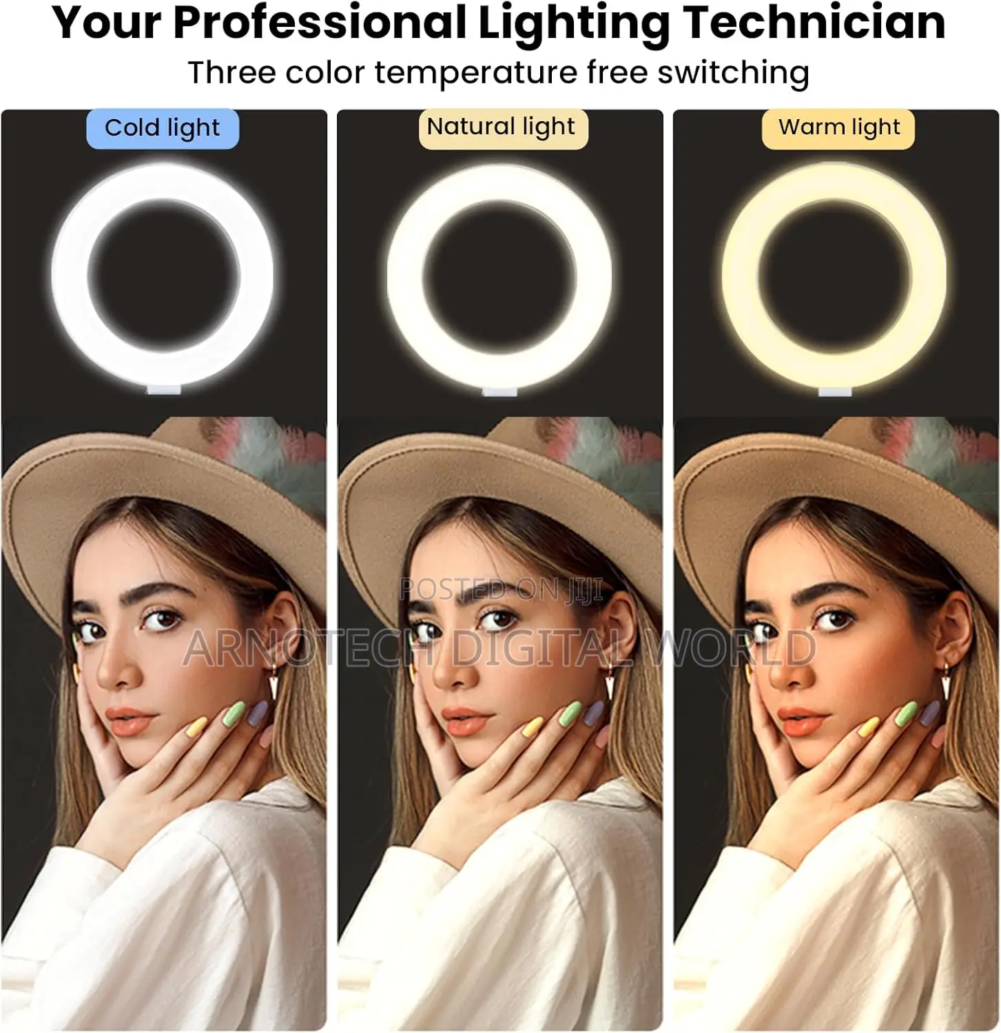 Desktop Ring Light With Dual Phone Holder Adjustable Tripod Stand