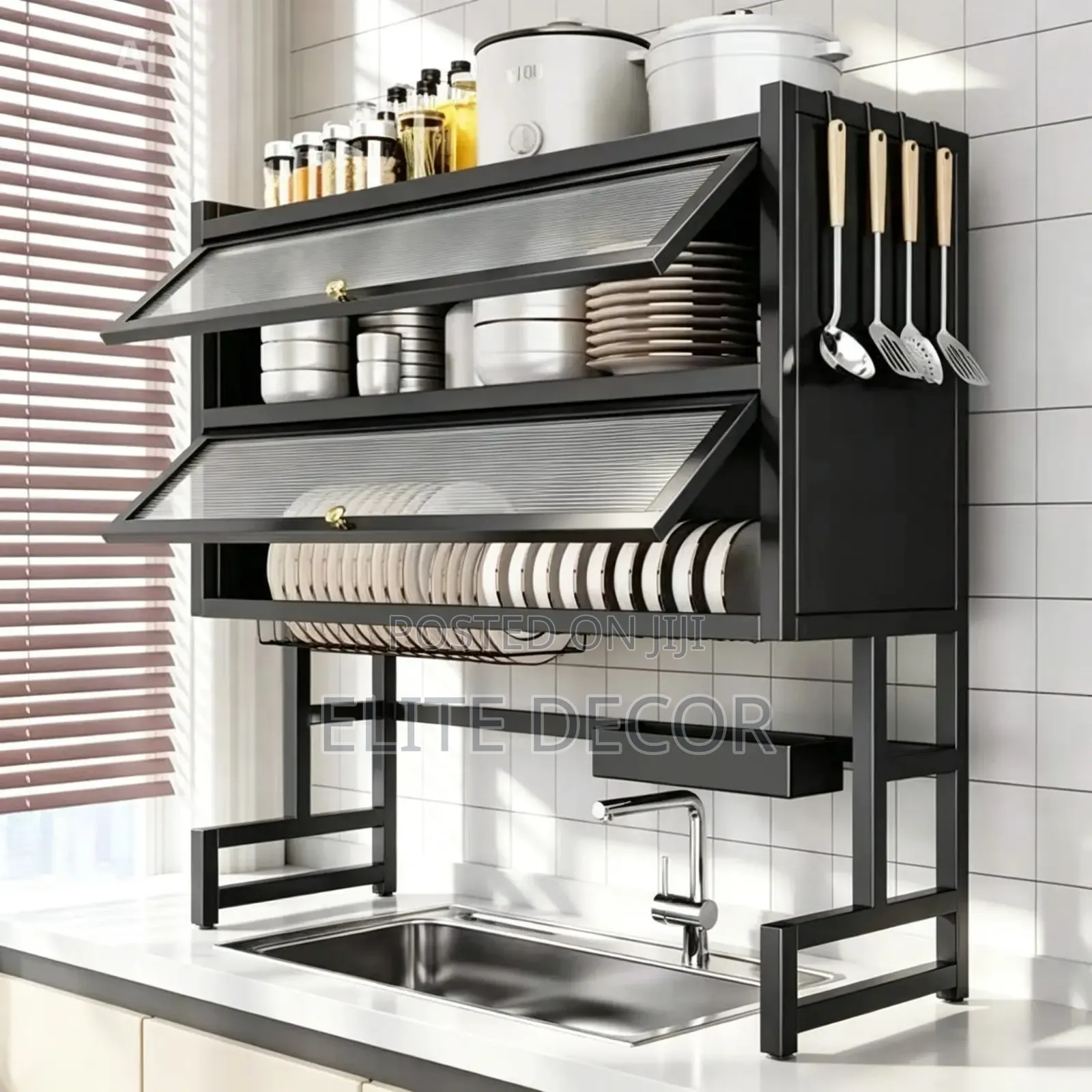 2 Layer Over The Sink Kitchen Rack With Glass Acrylic Cover