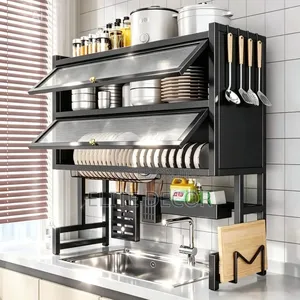 2 Layer Over The Sink Kitchen Rack With Glass Acrylic Cover