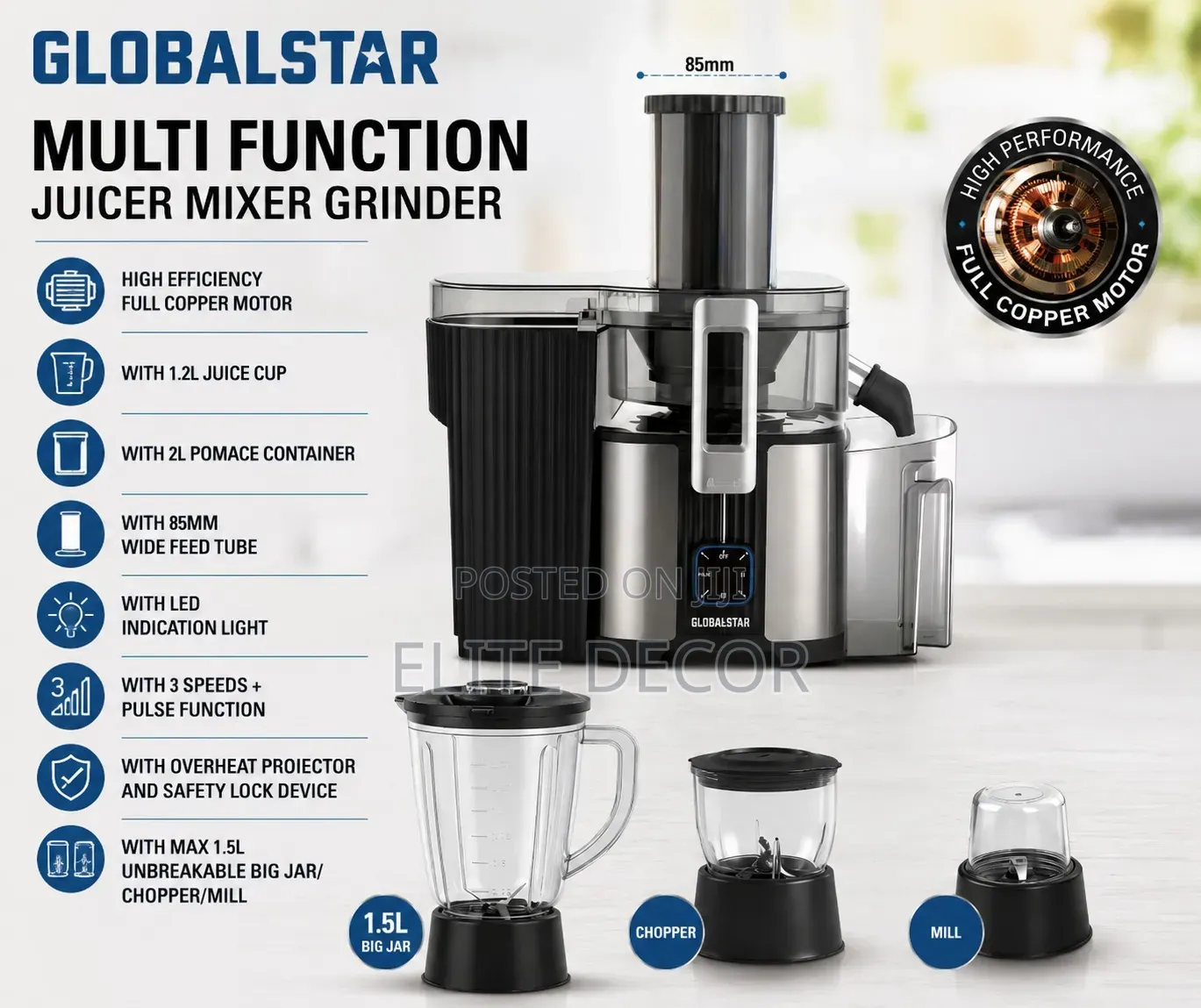 Globalstar Gs-Cf600 Multifunctional Food Processor – Blender, Chopper