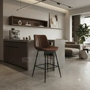 Barstool; Heavy Leather Retro Non Swivel Home Barstools