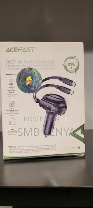 Car Charger With Retractable Cable and a USB a Port-B13