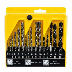 16-Piece Twist Drill Bit Set Metal,Masonry Stone , Wood Bits
