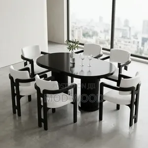 Contemporary Black Oval Six-Seater Dining Set