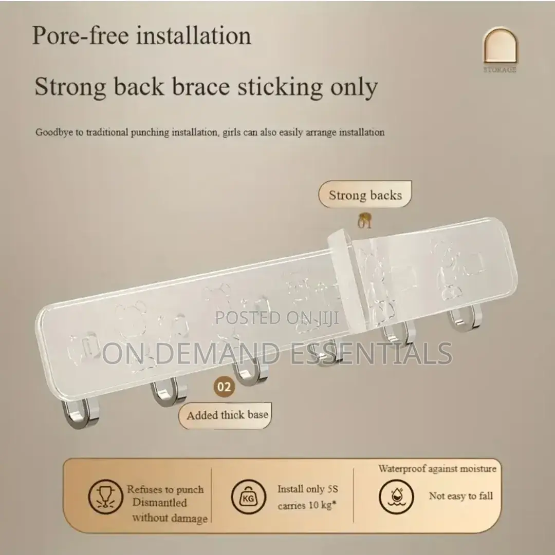 Strong Wall-Mounted Hook Rack (6 Hooks)