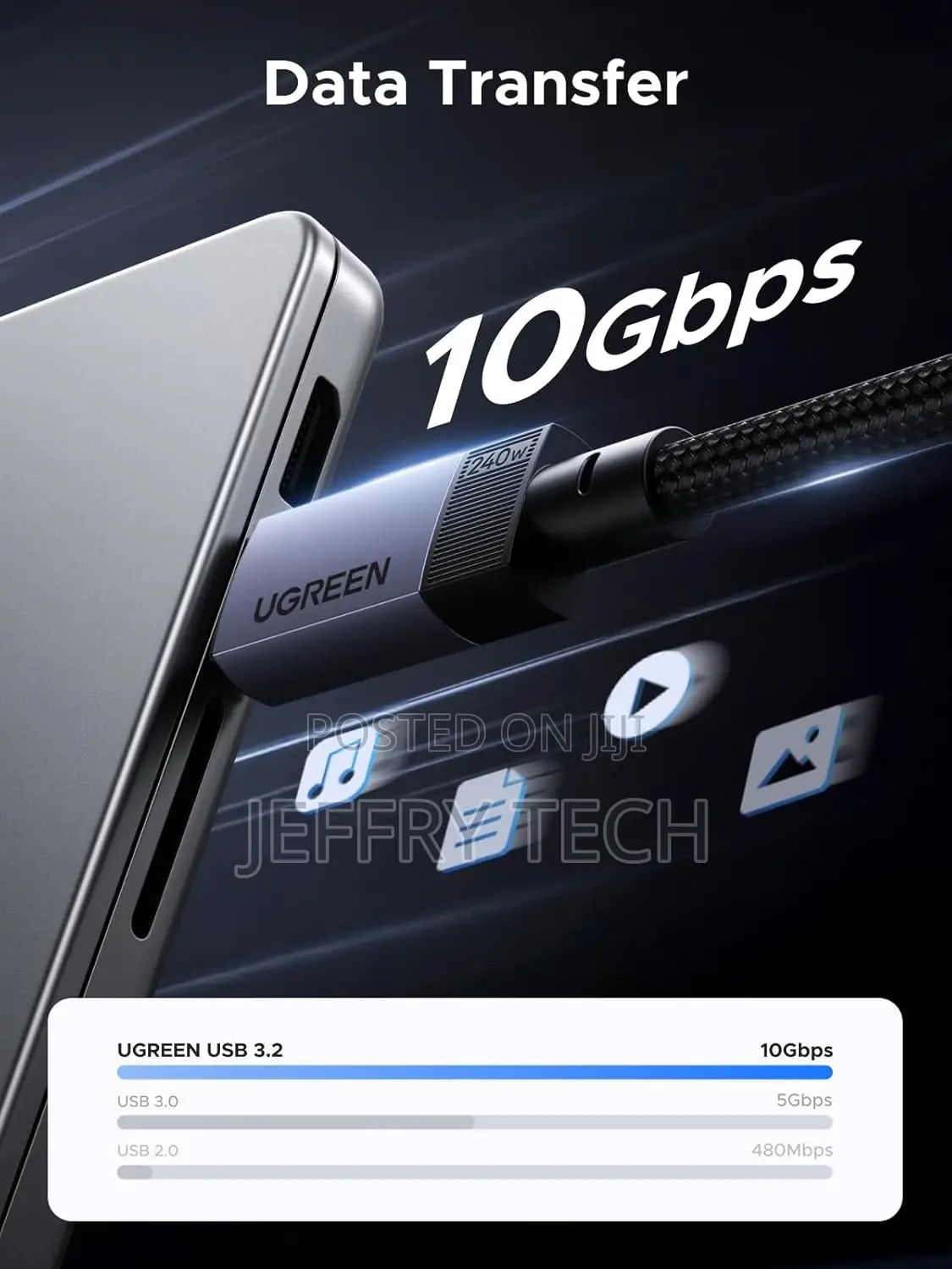 UGREEN 240W USB C Cable Gen2 10Gbps USB 3.2 Supporting 60Hz Vid 2M