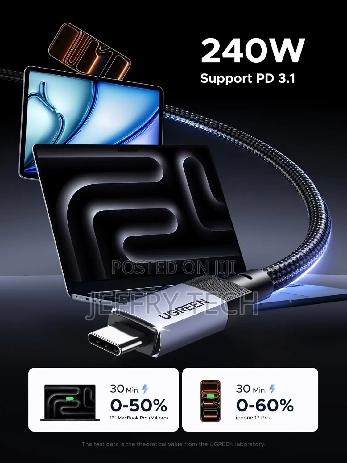 UGREEN 240W USB C Cable Gen2 10Gbps USB 3.2 Supporting 60Hz Vid 2M