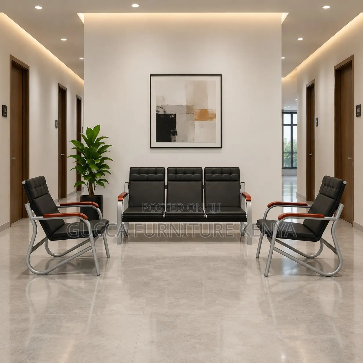 5-Seater Leather Visitor's Office Sofa