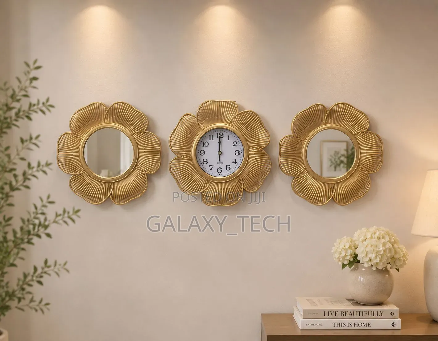 3pc Wall Clock Set With Mirror Decor
