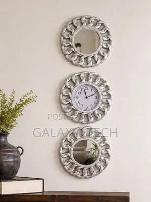 3pc Wall Clock Set With Mirror Decor