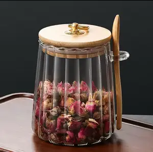 Glass Storage Jar With Bamboo Lid/Spoons