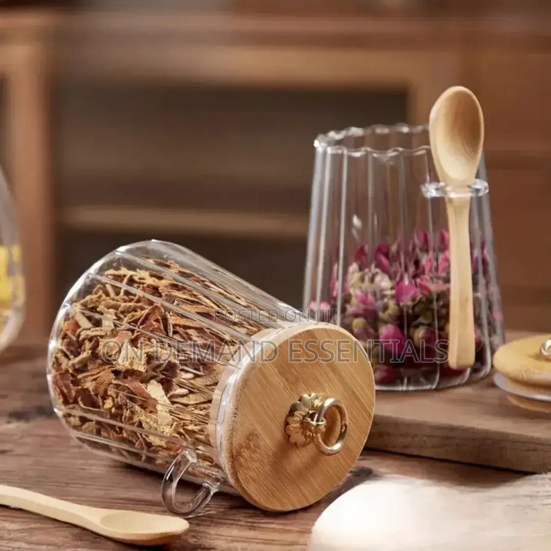 Glass Storage Jar With Bamboo Lid/Spoons