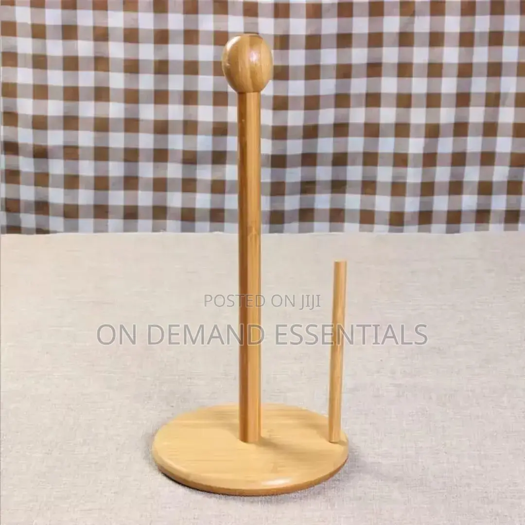 Bamboo Wood Tissue Holder Vertical Roll Pole Paper Towel Holder