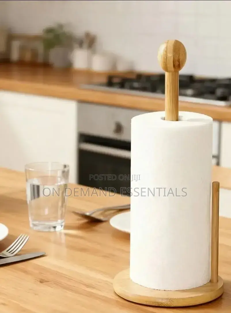 Bamboo Wood Tissue Holder Vertical Roll Pole Paper Towel Holder