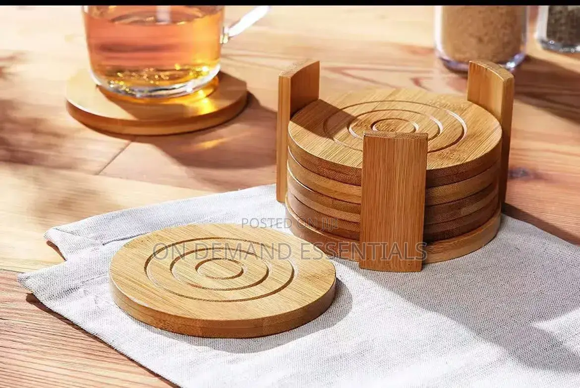 6PCS Round Bamboo Coaster Set