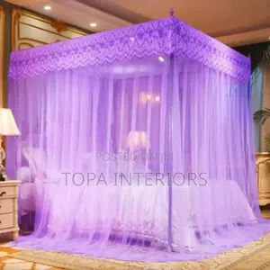 Purple Bed Curtain Mesh Mosquito Nets With 4 Stands
