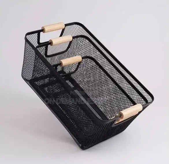 3pcs Extra-Large Plastic Mesh Storage Baskets With Bamboo Handles