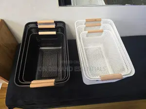 3pcs Extra-Large Plastic Mesh Storage Baskets With Bamboo Handles
