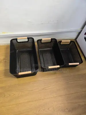 3pcs Extra-Large Plastic Mesh Storage Baskets With Bamboo Handles