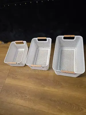 3pcs Extra-Large Plastic Mesh Storage Baskets With Bamboo Handles