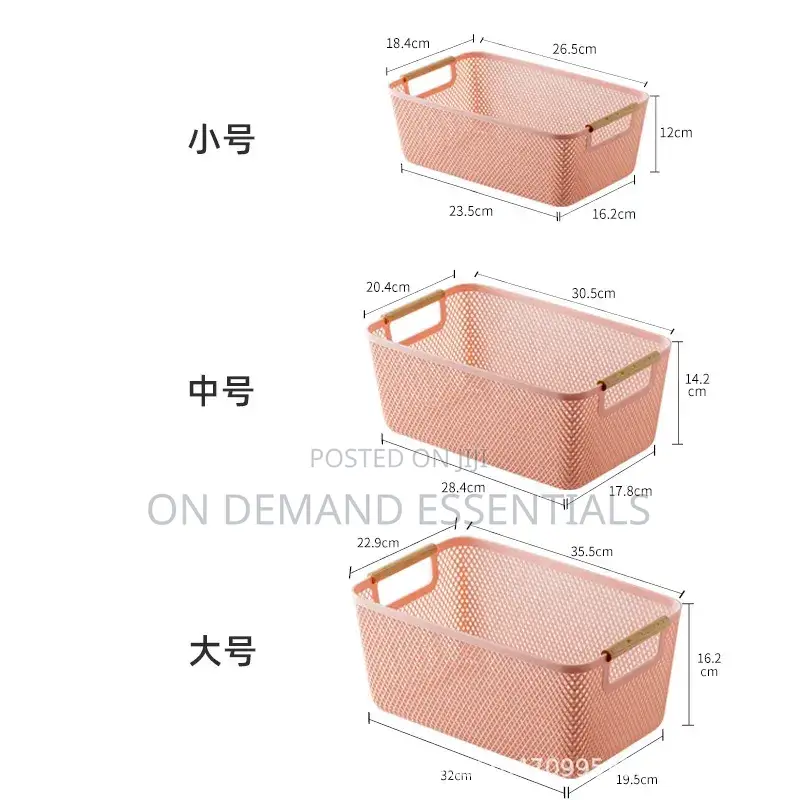 3pcs Extra-Large Plastic Mesh Storage Baskets With Bamboo Handles