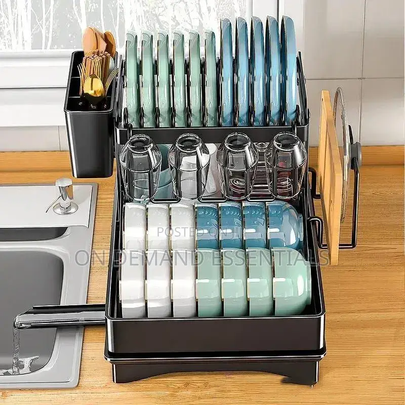 2 Tier Foldable Dish Drying Rack With Drip Trap