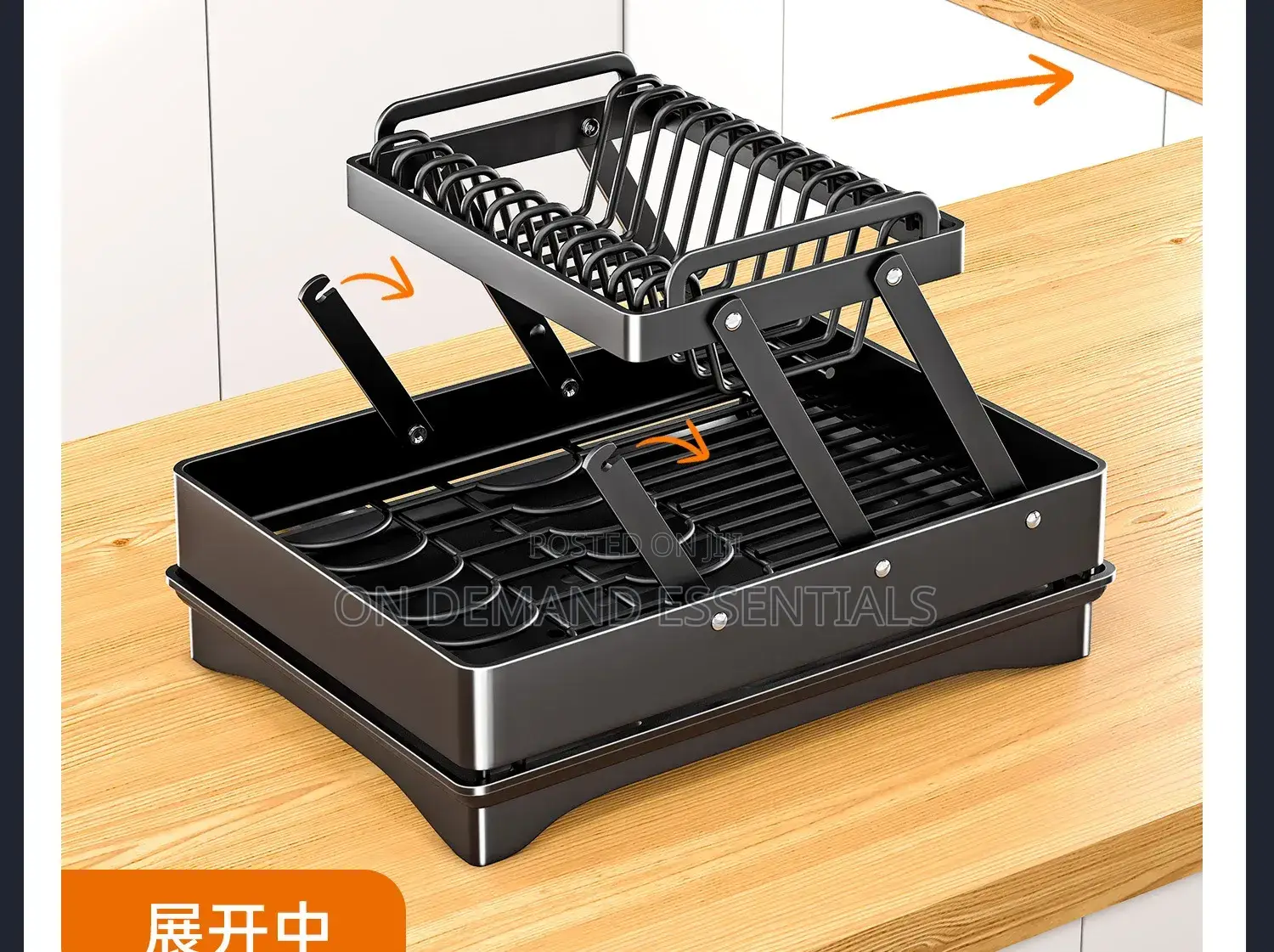 2 Tier Foldable Dish Drying Rack With Drip Trap