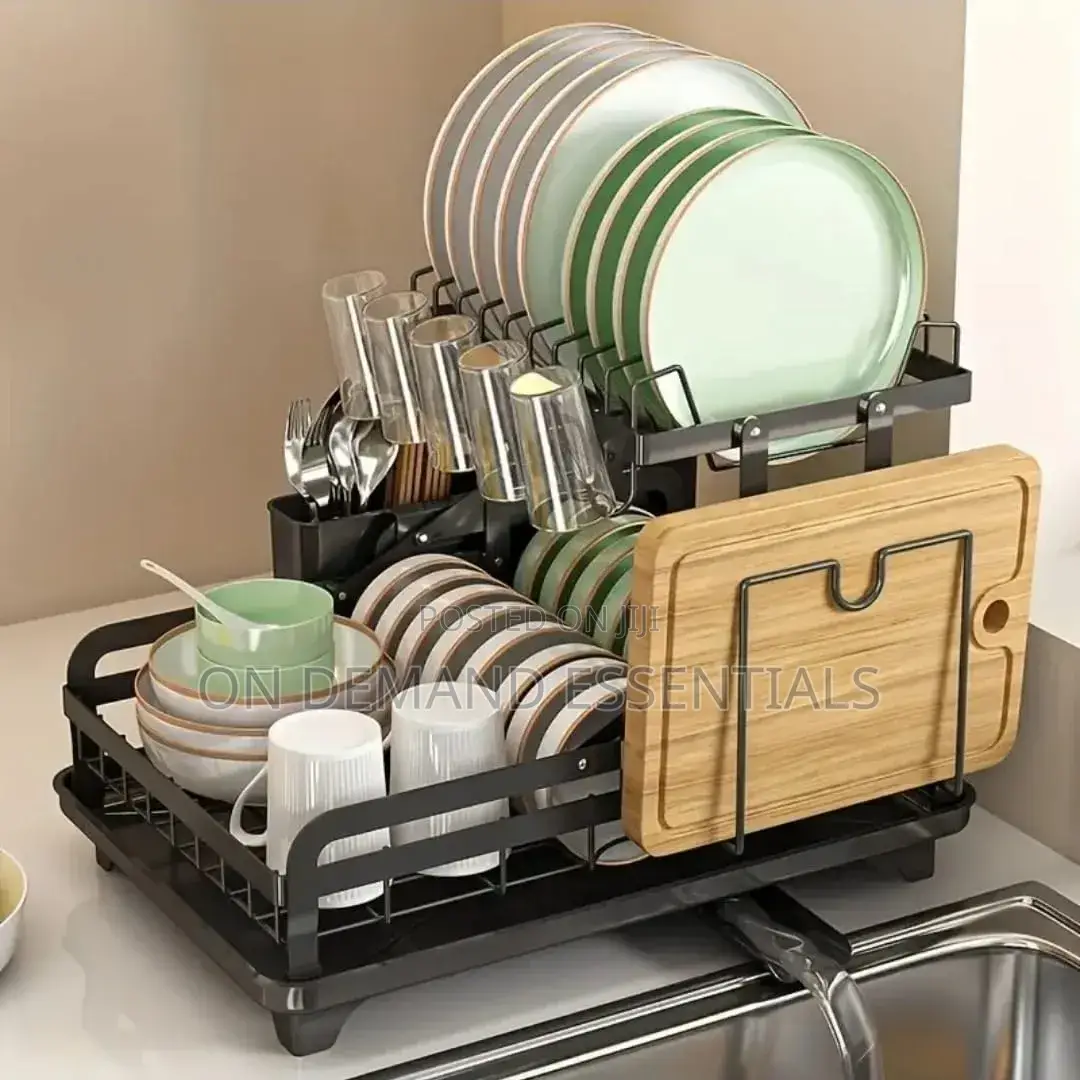 2 Tier Foldable Dish Drying Rack With Drip Trap