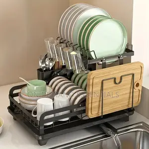 2 Tier Foldable Dish Drying Rack With Drip Trap