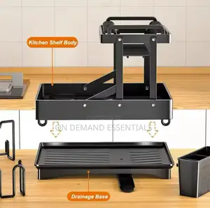 2 Tier Foldable Dish Drying Rack With Drip Trap
