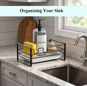 Metallic Sink Caddy With Draining Tray Black
