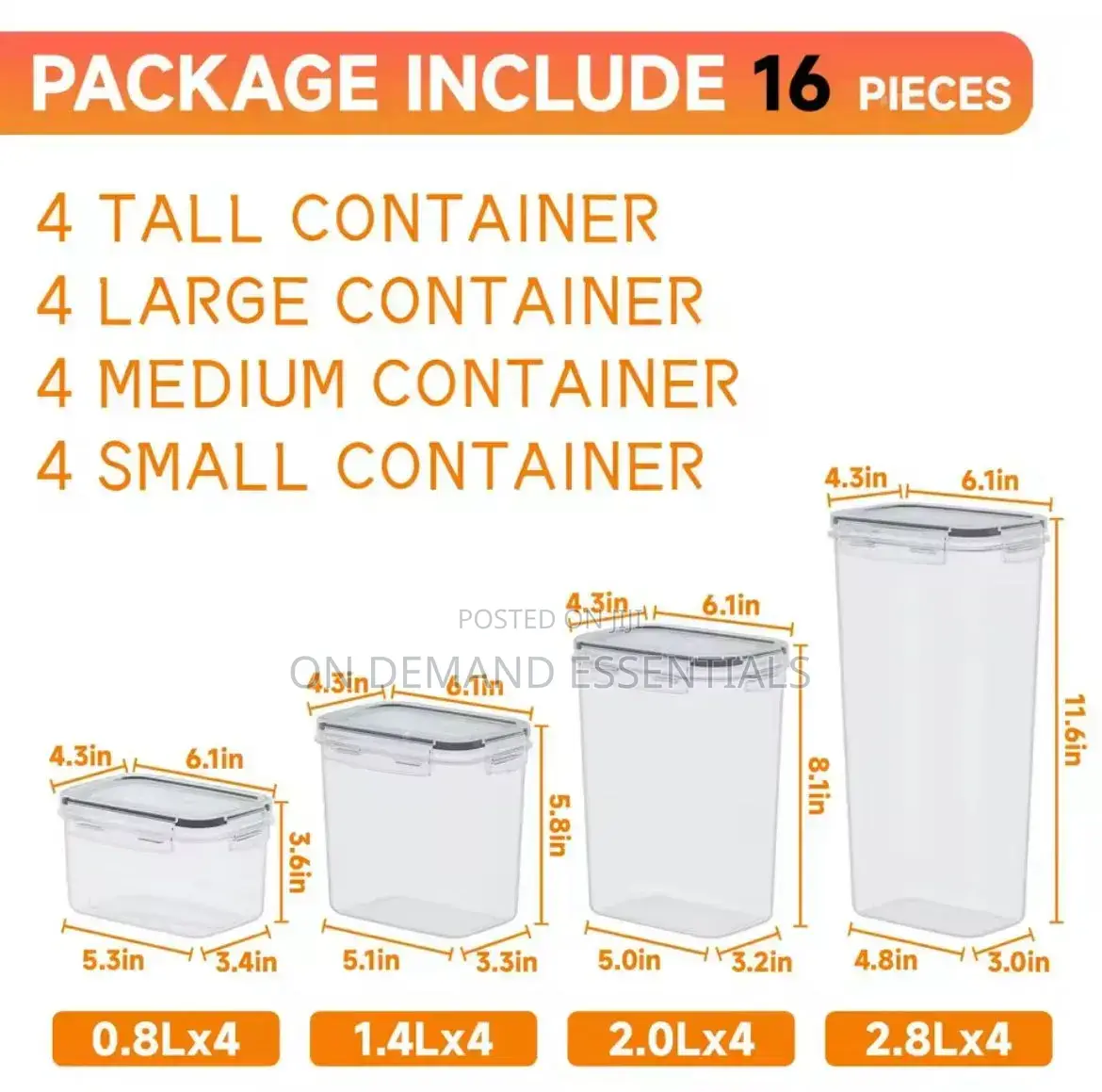 16pcs Food/Pantry Storage Containers