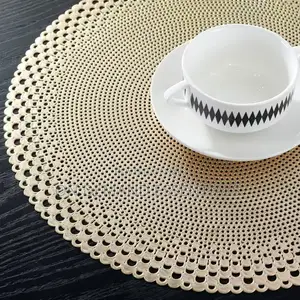 6pcs Round Shell Golden Stamping Hollow PVC Table Mat 
6 PCS