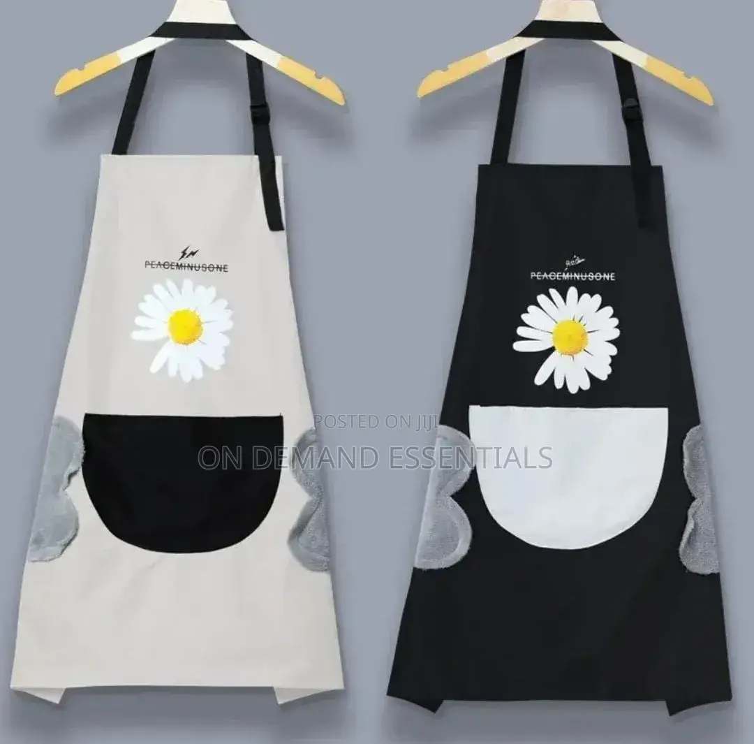 Waterproof Cute Floral Aprons Black and Cream