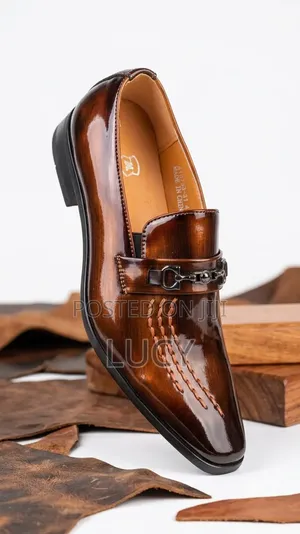 Premium Men's Patent Leather Slip-on Formal Loafers With Metal Buckle