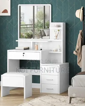 Dressers; White Elegant Modern Style Dressing Vanity Table Set