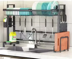 Black Single Stainless Steel Over-the-Sink Dish Drying Rack_dav