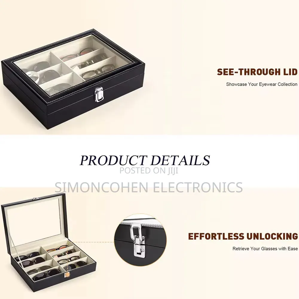 8 Slots High Quality PU Leather Sunglasses Organizer Box